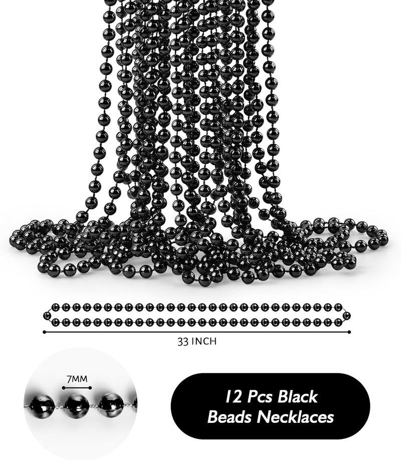 ZZYFGH 12Pcs Black Bead Necklace, 33'' 7mm Christmas Bead Necklaces, Mardi Gras Xmas Beaded Necklace Costume, Festival Parade Throw Accessories for Mardi Gras Party Christmas New Year Eve Festive Events, Party Favors - Image 2